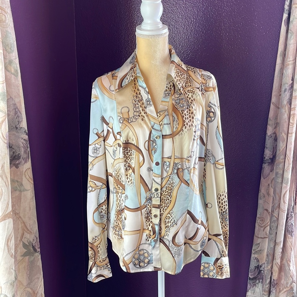Cache Silk Leopard Print Blouse, Size 12, preowned